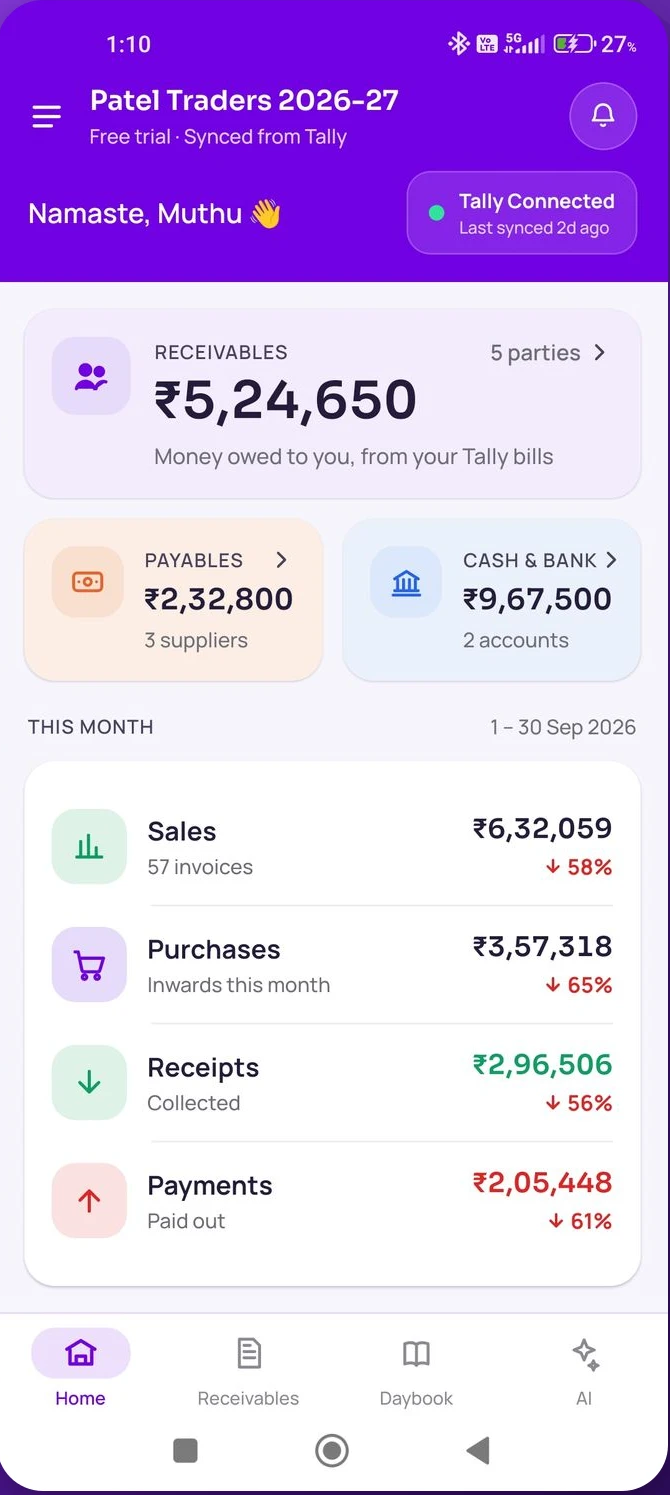 Skynyx Biz app on a phone — business dashboard